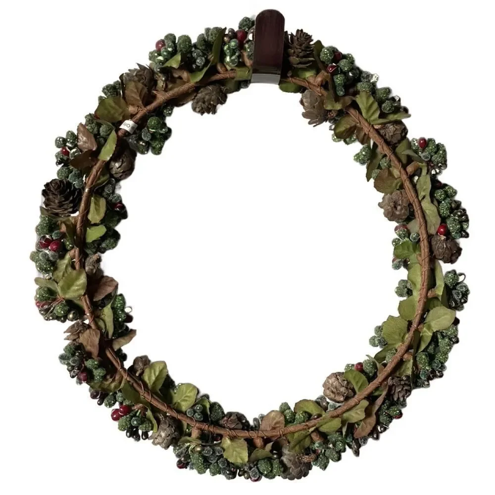 Christmas Wreath Shimmering Green w/Pinecones & Cranberries